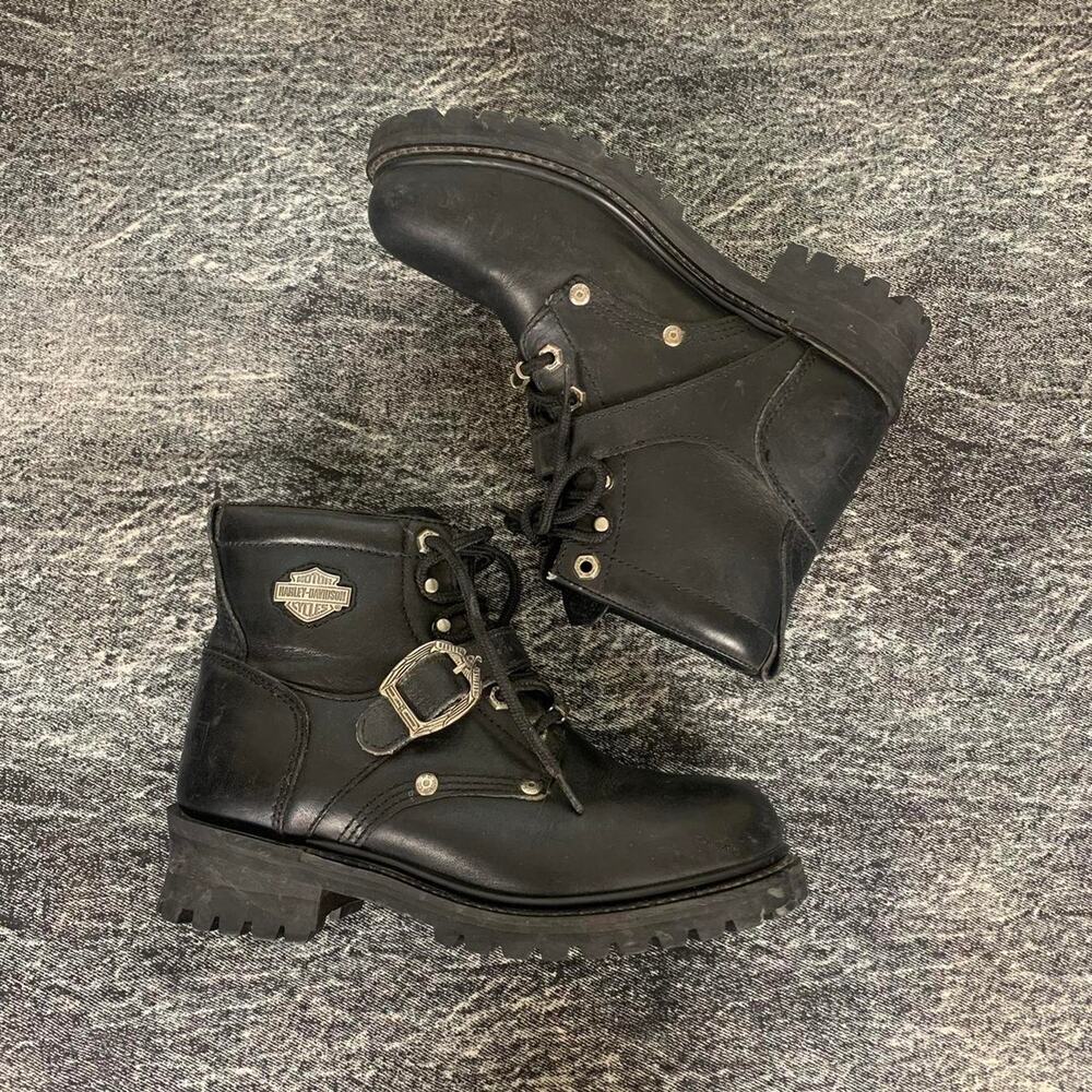 Harley Davidson Faded Glory black leather eagle biker boots 8 US